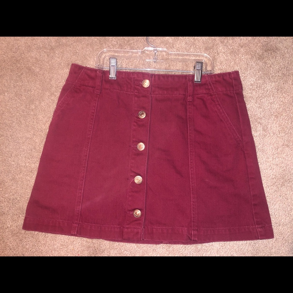 Forever 21 Red Denim Buttoned Mini Skirt